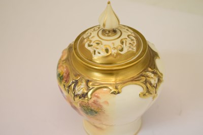 Lot 226 - Royal Worcester - Porcelain fruit painted baluster pot pourri vase