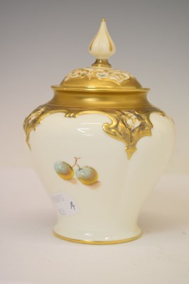 Lot 226 - Royal Worcester - Porcelain fruit painted baluster pot pourri vase