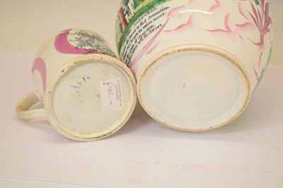 Lot 510 - Sunderland puce lustre jug and mug, plus later rolling pin