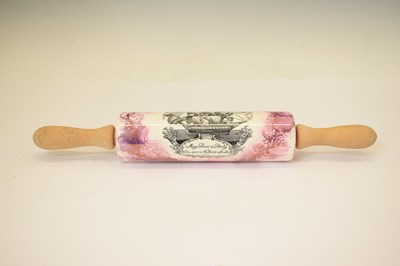 Lot 510 - Sunderland puce lustre jug and mug, plus later rolling pin