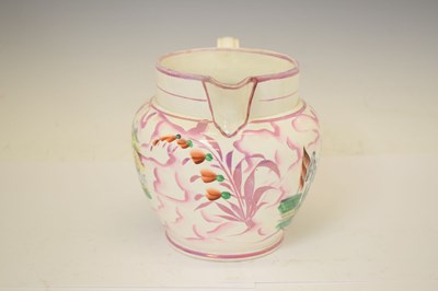 Lot 510 - Sunderland puce lustre jug and mug, plus later rolling pin