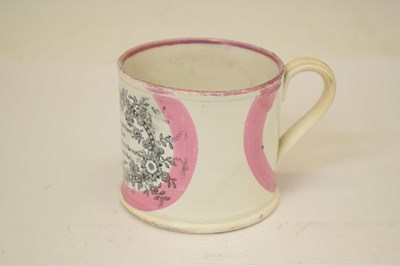 Lot 510 - Sunderland puce lustre jug and mug, plus later rolling pin
