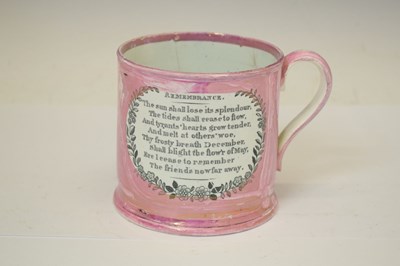 Lot 513 - Large 19th century puce lustre mug, 'High Level Bridge, Newcastle on Tyne'
