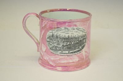 Lot 513 - Large 19th century puce lustre mug, 'High Level Bridge, Newcastle on Tyne'