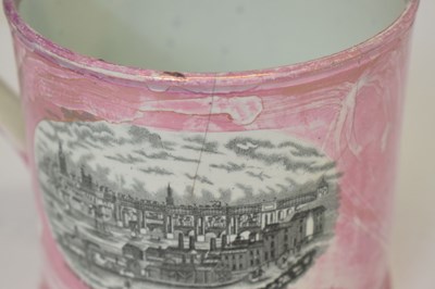 Lot 513 - Large 19th century puce lustre mug, 'High Level Bridge, Newcastle on Tyne'