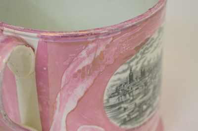 Lot 513 - Large 19th century puce lustre mug, 'High Level Bridge, Newcastle on Tyne'