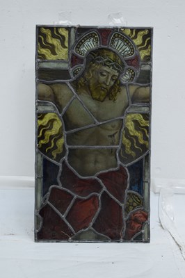 Lot 191 - Monumental Ecclesiastical stained and painted leaded glass six-panel Crucifixion window