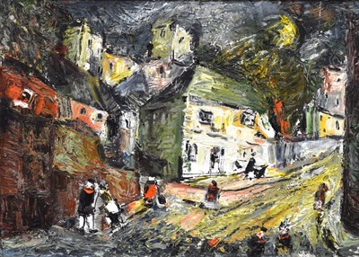 Lot 344 - Barrington Tabb (British, 1934-2022) - Oil on board - Evening White Hert Pub