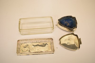 Lot 275 - George VI silver toast rack, together with a collection of silver mounted dressing table requisites