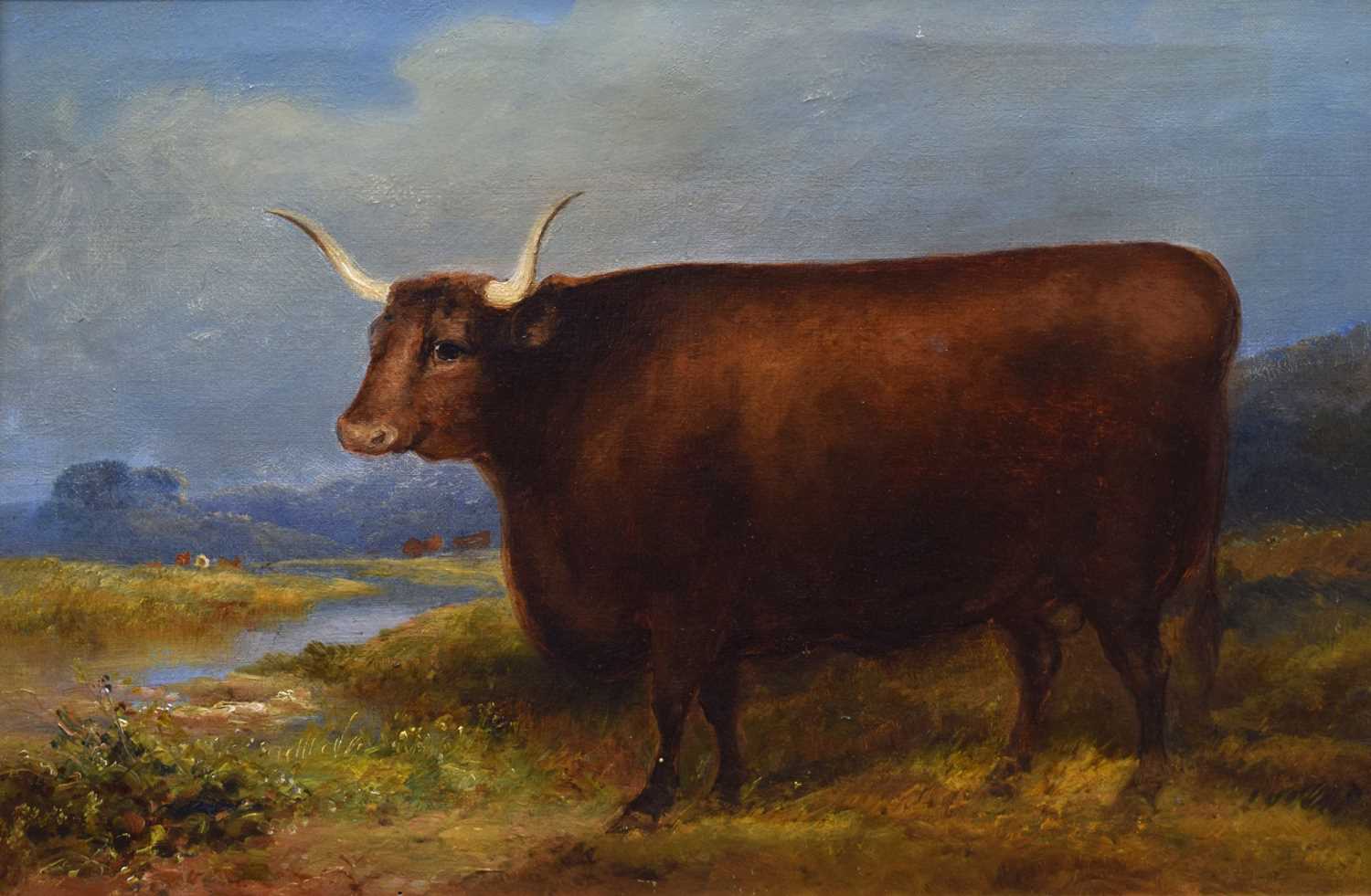 Lot 263 - Primitive School - Oil on canvas - Longhorn bull