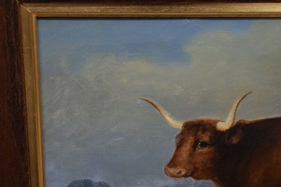 Lot 263 - Primitive School - Oil on canvas - Longhorn bull