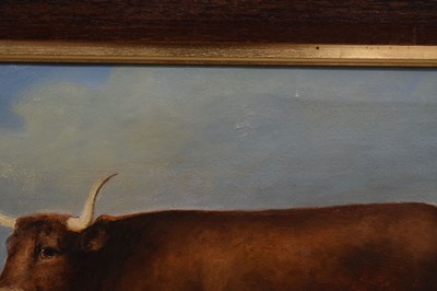 Lot 263 - Primitive School - Oil on canvas - Longhorn bull