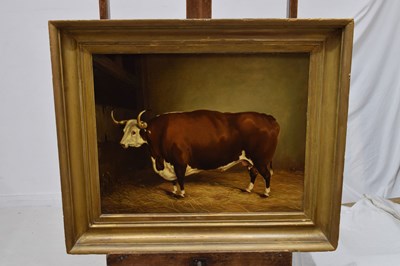 Lot 262 - Primitive School, mid 19th century - Longhorn bull in a cowshed