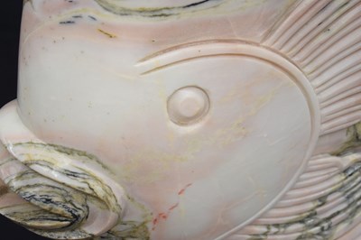 Lot 438 - Large pair of Art Deco style carved veined pink marble models of tropical fish