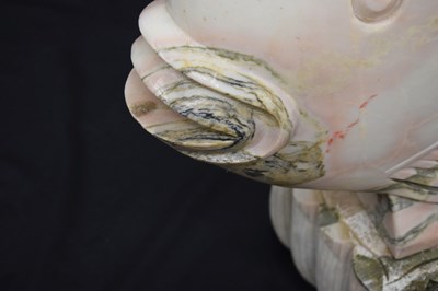 Lot 438 - Large pair of Art Deco style carved veined pink marble models of tropical fish