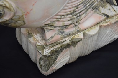 Lot 438 - Large pair of Art Deco style carved veined pink marble models of tropical fish
