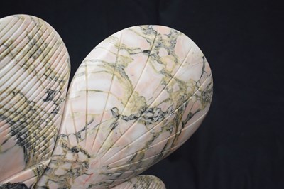 Lot 438 - Large pair of Art Deco style carved veined pink marble models of tropical fish
