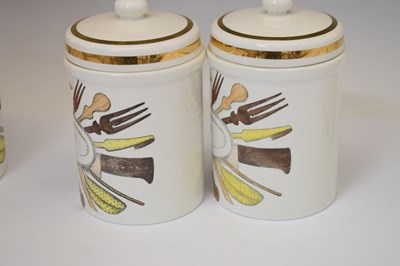 Lot 351 - Piero Fornasetti (Italian, 1913-1988) - Large ceramic cylindrical storage jar and cover, etc
