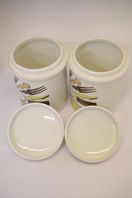 Lot 351 - Piero Fornasetti (Italian, 1913-1988) - Large ceramic cylindrical storage jar and cover, etc