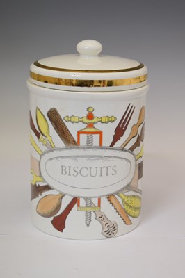 Lot 351 - Piero Fornasetti (Italian, 1913-1988) - Large ceramic cylindrical storage jar and cover, etc
