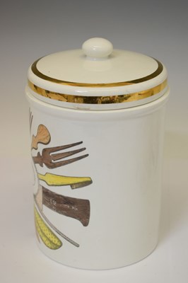 Lot 351 - Piero Fornasetti (Italian, 1913-1988) - Large ceramic cylindrical storage jar and cover, etc