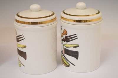 Lot 351 - Piero Fornasetti (Italian, 1913-1988) - Large ceramic cylindrical storage jar and cover, etc