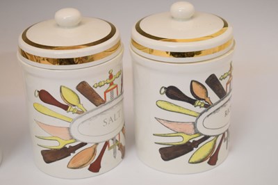 Lot 351 - Piero Fornasetti (Italian, 1913-1988) - Large ceramic cylindrical storage jar and cover, etc