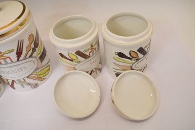 Lot 351 - Piero Fornasetti (Italian, 1913-1988) - Large ceramic cylindrical storage jar and cover, etc