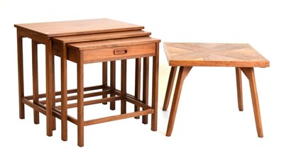 Lot 615 - Nest of teak tables (largest 60cm wide), together with a square top occasional table, 50cm square