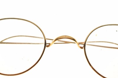 Lot 215 - Pair of yellow metal spectacles together with stick / hat pins, Victorian costume jewellery, etc