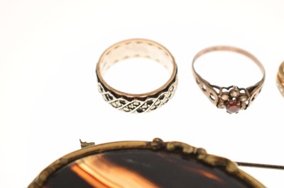 Lot 215 - Pair of yellow metal spectacles together with stick / hat pins, Victorian costume jewellery, etc