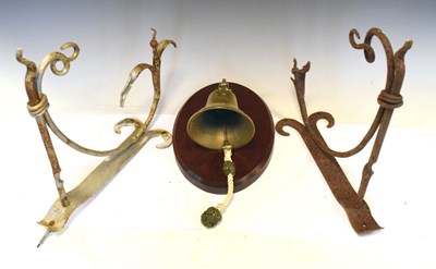 Lot 622 - Quantity of castors, cast brass wall mounted bell, lamp mounts, etc.