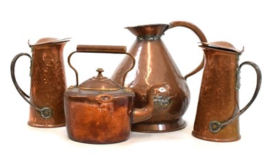 Lot 619 - Pair of Arts and Crafts copper jugs, etc..