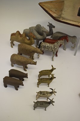 Lot 196 - Carved and painted pine Noah's Ark and contents