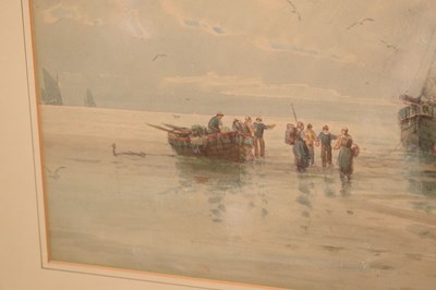 Lot 633 - John Wilton Adcock (1863-1930) - Watercolour - 'Sorting the fish, early morning'