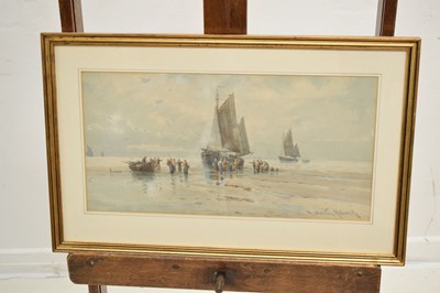 Lot 633 - John Wilton Adcock (1863-1930) - Watercolour - 'Sorting the fish, early morning'