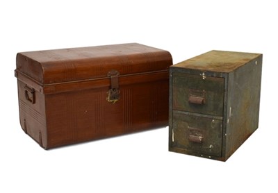 Lot 593 - Grained tin trunk &  two drawer filing cabinet