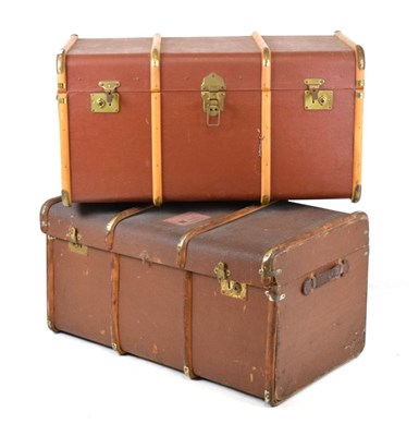 Lot 667 - Two wooden ribbed canvas trunks, both 91cm x 53cm