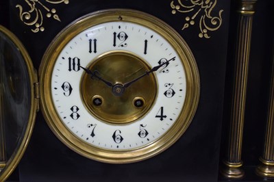 Lot 662 - Large French black marble 'temple' mantel clock