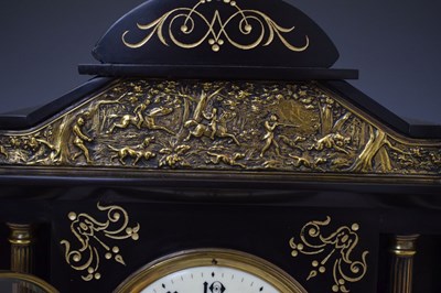 Lot 662 - Large French black marble 'temple' mantel clock