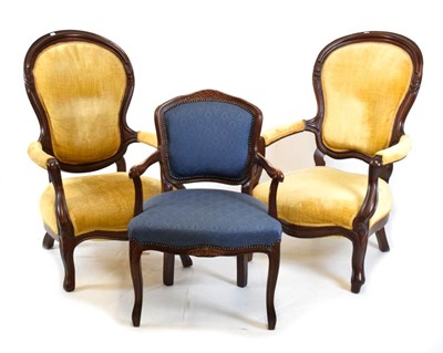 Lot 653 - Pair of large Victorian-style chairs and a French-style chair