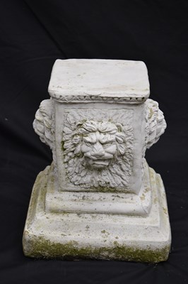 Lot 122 - Pair of composition garden pedestals or stands with lion masks