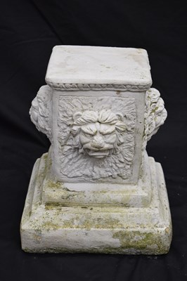 Lot 122 - Pair of composition garden pedestals or stands with lion masks