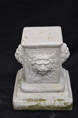 Lot 122 - Pair of composition garden pedestals or stands with lion masks