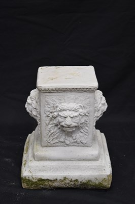 Lot 122 - Pair of composition garden pedestals or stands with lion masks