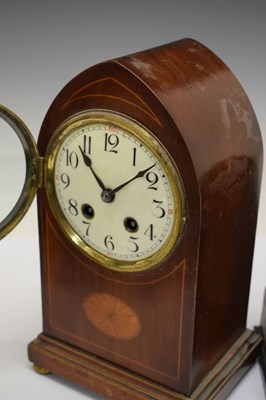Lot 407 - Inlaid lancet mantel clock & Oak cased mantel clock
