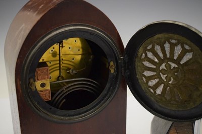 Lot 407 - Inlaid lancet mantel clock & Oak cased mantel clock