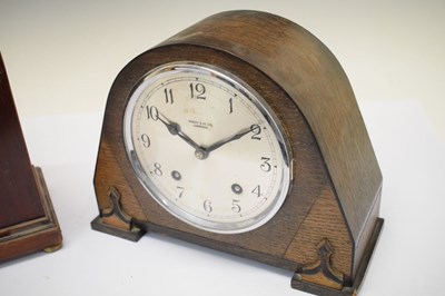 Lot 407 - Inlaid lancet mantel clock & Oak cased mantel clock