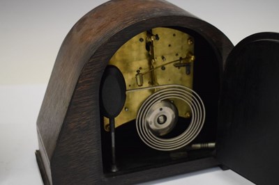 Lot 407 - Inlaid lancet mantel clock & Oak cased mantel clock