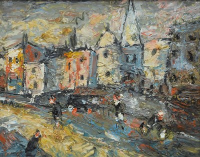 Lot Barrington Tabb (British, 1934-2022) - Oil on board - 'Street scene, Perry Road, Bristol'